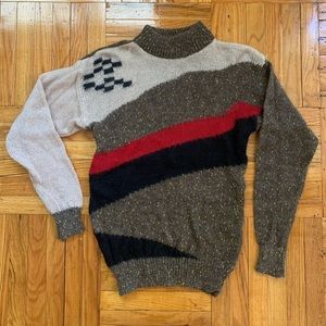 VTG 80s Mohair Blend Graphic Patterned Mock Neck Sweater Size M/L
